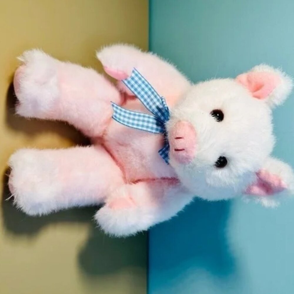 Vintage Ty Classic 1992 "Baby Petunia" Pig With Plaid Bow 12